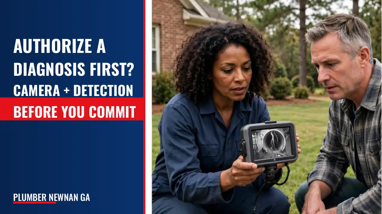 Whether to authorize diagnosis (camera inspection, leak detection) before committing to a repair scope.
